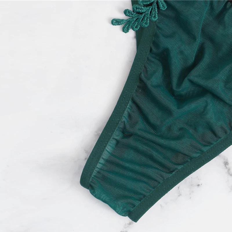 COLROVIE, зеленое сексуальное женское белье с цветочной аппликацией, кружевной комплект нижнего белья,, черное нижнее белье на косточках, Женский комплект с бюстгальтером