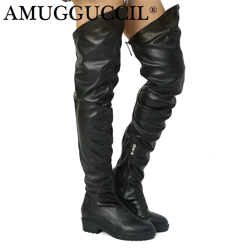 2021 New Plus Big Size 34-41 Black Zip Fashion Sexy Thigh High Over The Knee Autumn Female Winter Lady Women Boot X1805 | Обувь