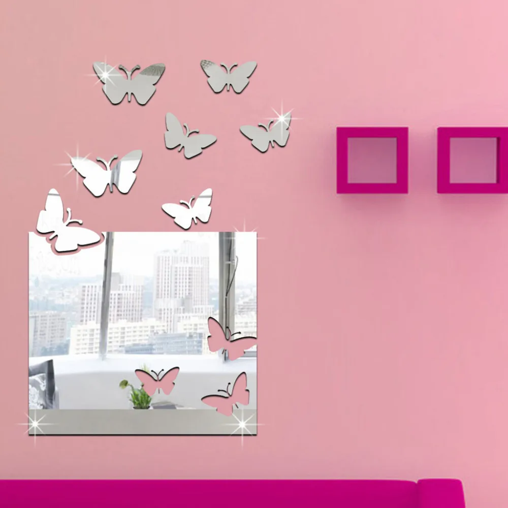 Мода DIY небеса наклейки на стену Наклейка 3D Бабочка Радуга Зеркало стены