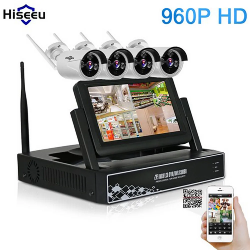 

Hiseeu 4CH 960P Wireless CCTV System 7 Inch Displayer Wireless NVR IP Camera IR-CUT Bullet Home Video Security System CCTV Kit