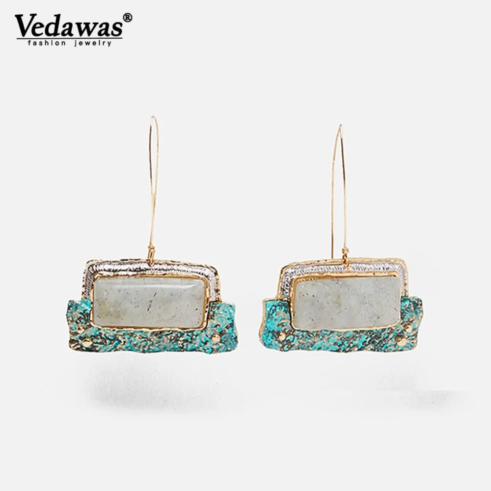

Vedawas ZA Metal Dangle Earrings Rectangular Stone Drop Dangle Earrings for Women Birthday Party Gifts Accessories xg2514