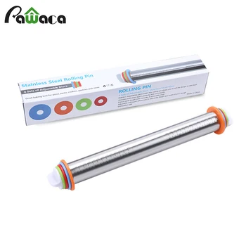 

17inch Adjustable Stainless Steel Rolling Pin with Thickness Rings Scale Dough Roller Baking Tools for Cookie Pastry Pizza Crust