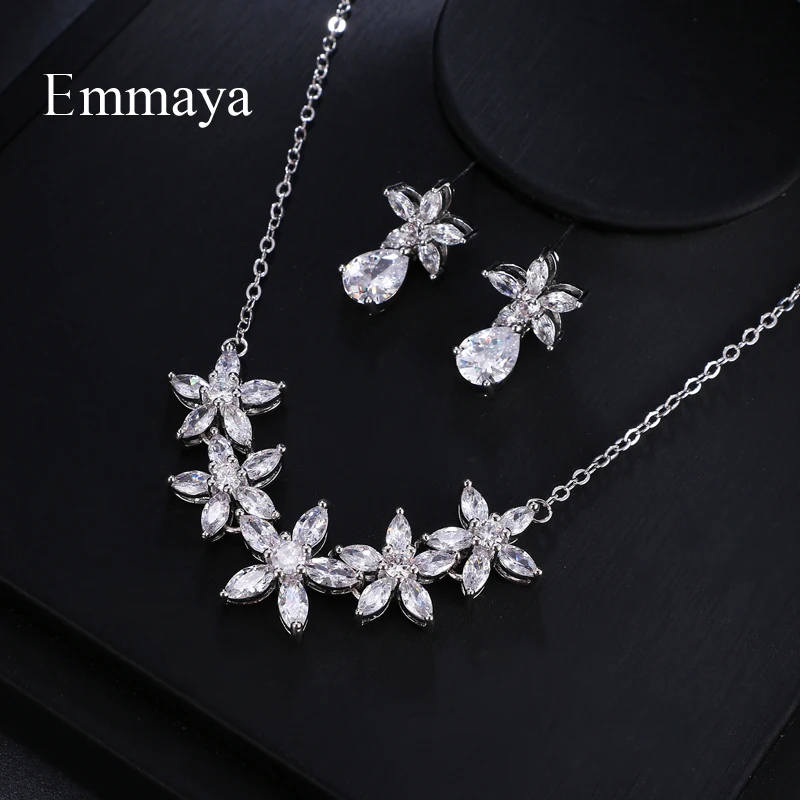 Emmaya бренд мода цветок кубический циркон в виде капли воды кулон кристалл серьги ожерелье набор для женщин элегантность невесты ювелирные изделия подарок