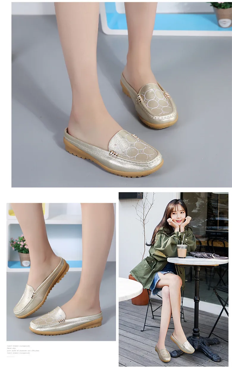 MVVJKE/ г. женская летняя обувь на плоской подошве без шнуровки, кожаные дышащие лоферы, женские повседневные слинбэки с круглым носком, обувь на плоской подошве, Вьетнамки