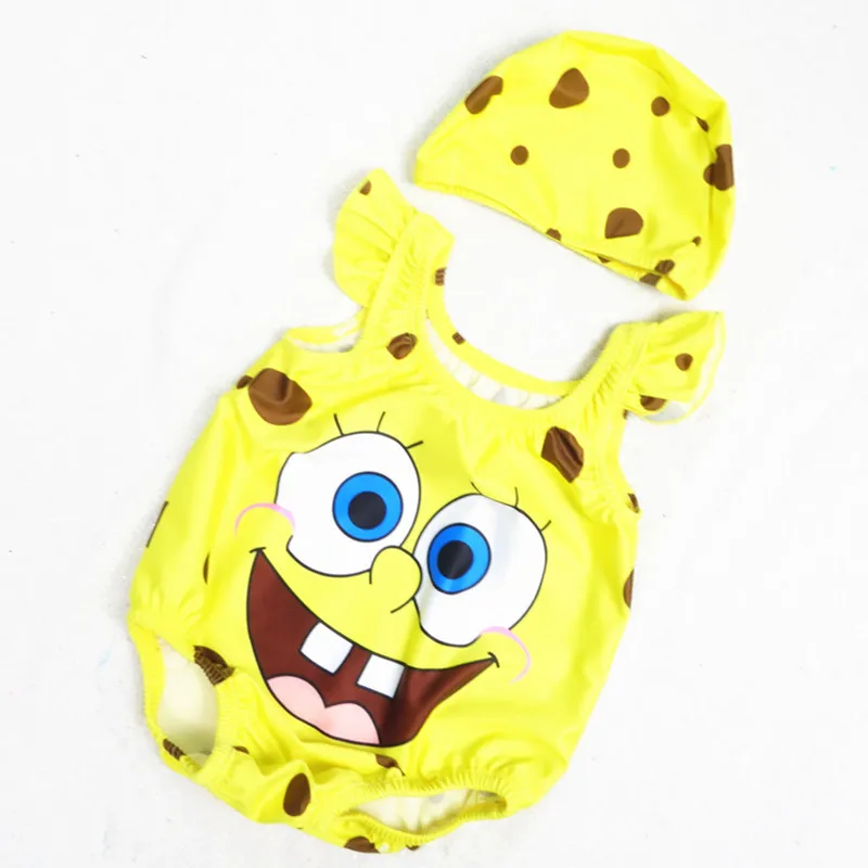 

3D Cartoon Shape One-Piece Baby Swimwear With Hat Cute Baby Cosplay Swimsuit With Cap Cartoon Characters Baby Swimwear Set