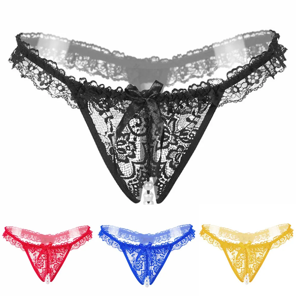 Buy Women Sexy Open Crotch Lingerie Women S Crotchless Pearl Lace Thongs