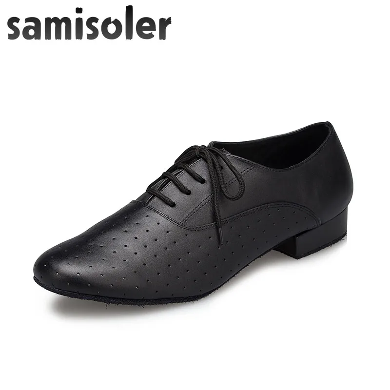 

Samisoler Black Men's Black leather ballroom dance shoes Flats Modern dance shoes Tango Party Wedding Square dance shoes