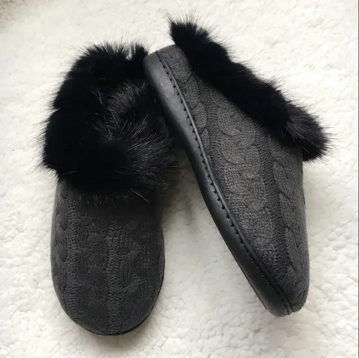 Women's Soft Knitted Comfort Hair Fluffy Memory Foam Anti-Skid Sole Slippers Fuzzy Plush Lining Slip-on women Shoes (9)