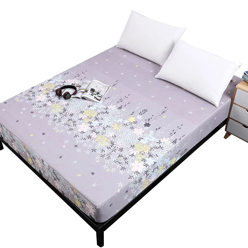 

Purple Floral Printing Fitted Sheet Brushed Bedding Sheet With Elastic Band Mattress Cover Protector Bed Linens Home Textile