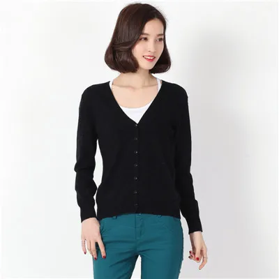 Модный кашемировый кардиган, свитера, женская блузка, вязанное кашемировое пальто с v-образным вырезом, однотонный эластичный тонкий женский повседневный жакет D199 - Цвет: D00199 black