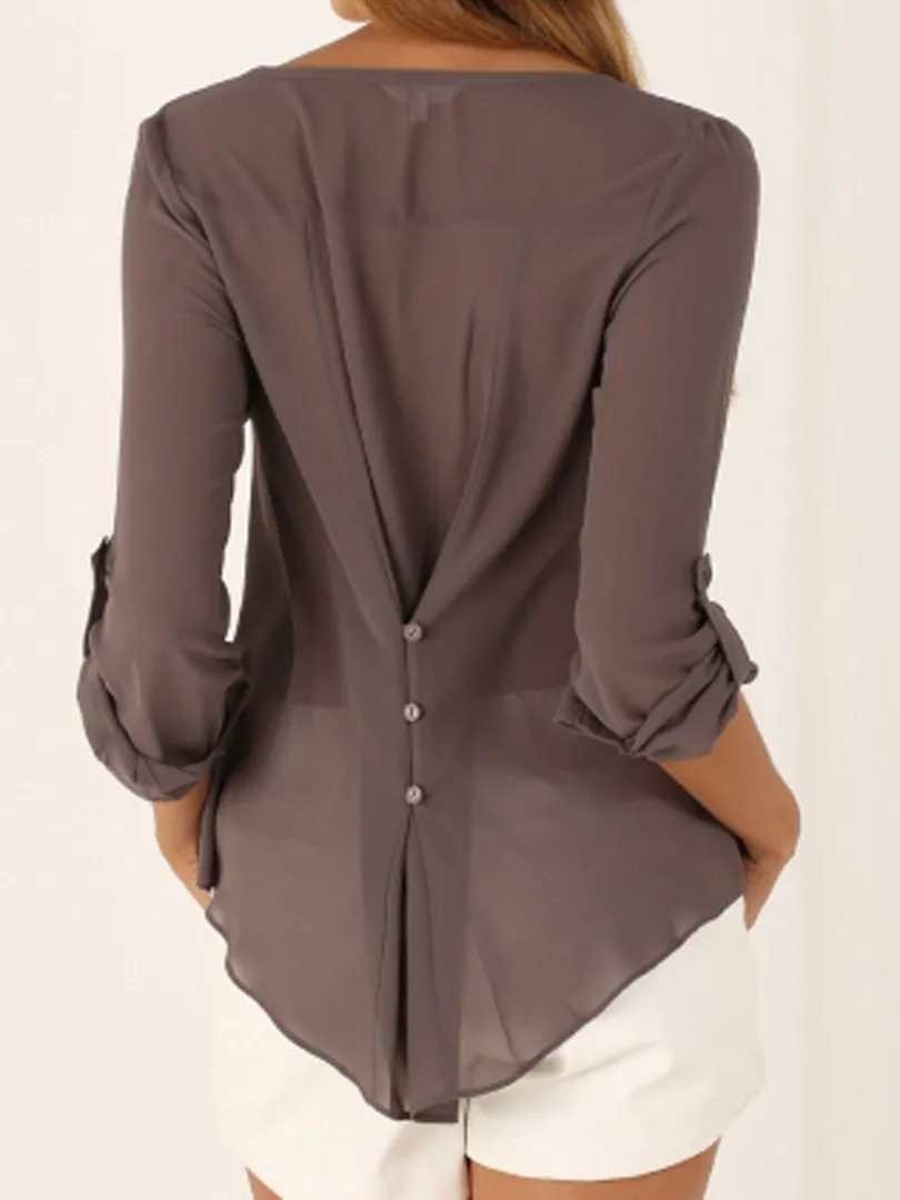 Feminina com Decote em v Camisa para Mulheres Blusa Profundo Botões Manga Comprida Chiffon Cor Sólida Preta Casual Blusas S-5xl 6 profundo, camisa para mulheres, botões, manga comprida,
