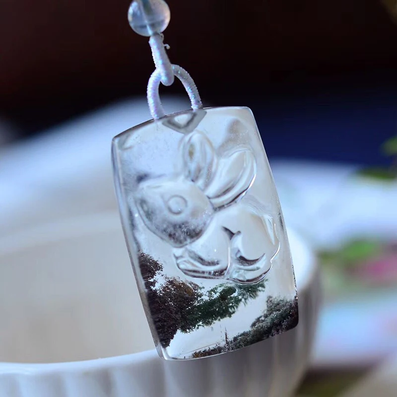 

Fine Gost Natural Crystal Pendant Brand Carved Rabbit Pendant Sweater Chain Necklace Lucky for Women Men Energy Crystal Jewelry