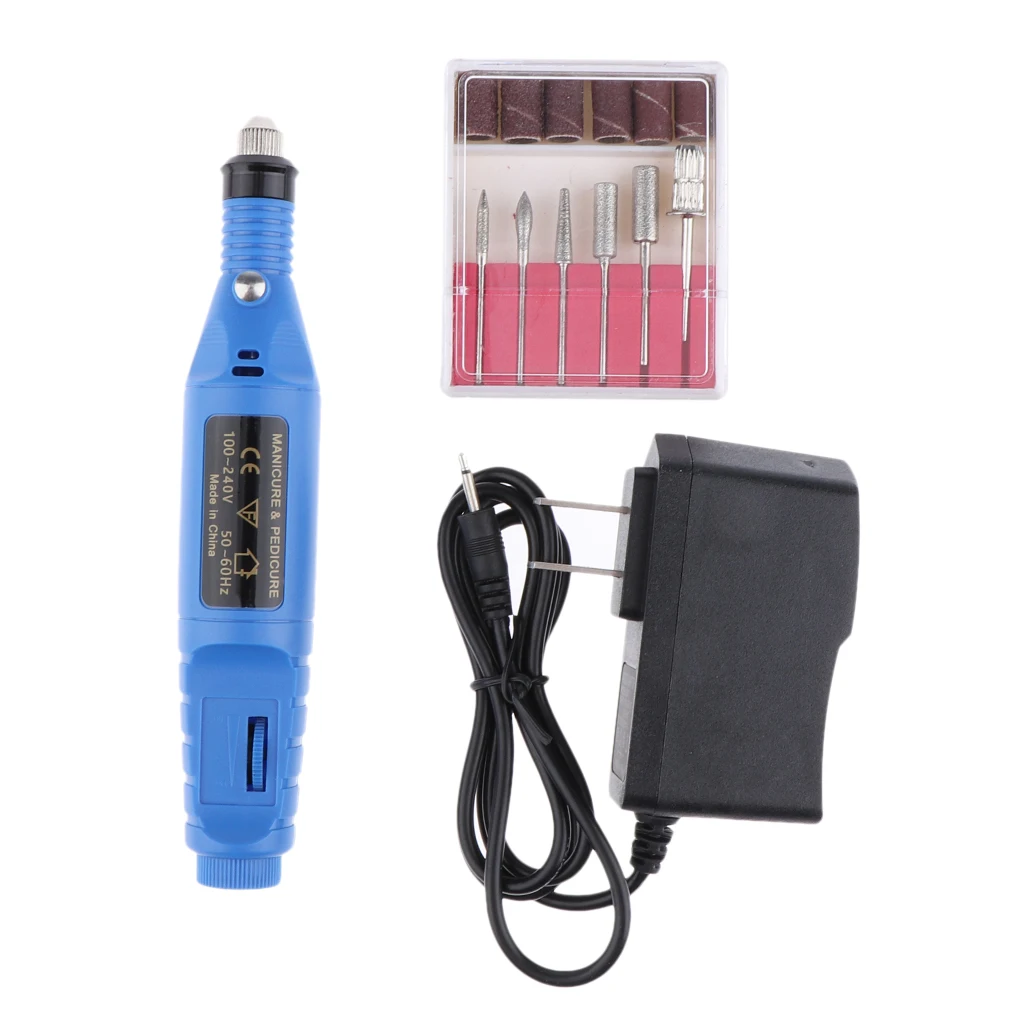 Nail Art Drill Treatments Kit Machine Electric File Buffer Bits Acrylics Manicure Pedicure Hands & Nails Repair US Plug - Blue