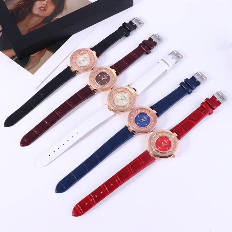 Reloj Mujer Роскошные брендовые простые женские часы на кожаном ремешке со стразами