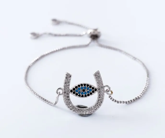 Золотая, серебряная цепочка micro pave cz Циркон кубический цирконий веревочный браслет с регулировкой макраме подковы глаз браслет tdf2 Модные женские