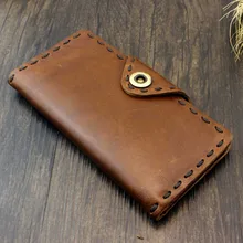 Оранжевый загар масло воск натуральная кожа мужской длинный кошелек винтажный чекбук