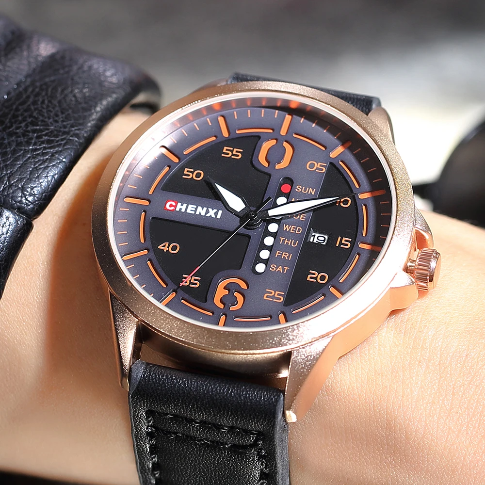 

Fashion CHENXI Men Leather Watches Man Fashion Casual Quartz Watch Male Clock Calendar Dial Wristwatches Relogio Masculino xfcs