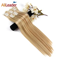 Alileader 6Pcs/Set 22″ Hairpiece 140G Straight 16 Clips In False Styling Hair Synthetic Clip In Hair Extensions Heat Resistant