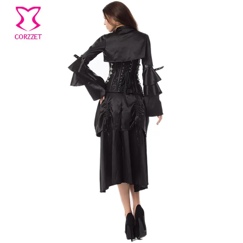 Cuir Steampunk Corset Bustiers et Robe Jupe und Chemisier 3 pi/èces Punk Burlesque Pirate