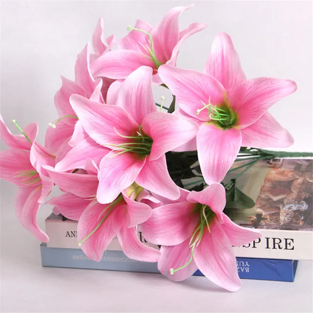 5pcs Artificial Lily Bunch Flower Fake Lilies Flower (10 heads/bunch