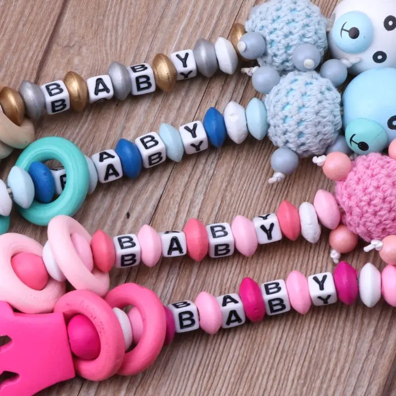 Baby Pacifier Clip Chain Infant Boys Girls Cute Cartoon Bear Letters Toys Teether Pacifier Chain Holder Baby Nipple Feeding