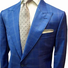 Стиль, изготовленный на заказ, высокое качество, 150 s камвольная шерсть, синее стекло в клетку, мужской костюм для свадьбы, деловой повседневный костюм