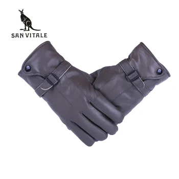 

Fashion Genuine Leather Gloves Men Sheepskin Mittens Real Fur Sheep Leather Winter Warm Thickening Windproof Gloves For Men