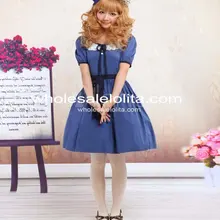 Топ Моды Природный длиной до колена бальное платье Регулярный Симпатичные Лидер продаж Рубашка с короткими рукавами Sash хлопок сладкий Лолита платье для девочек;