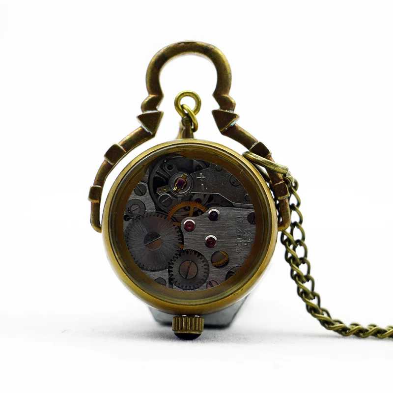 Модные бронзовые винтажные Ретро Механические карманные часы латунного цвета ожерелье часы колокол для мужчин женщин PJX1090