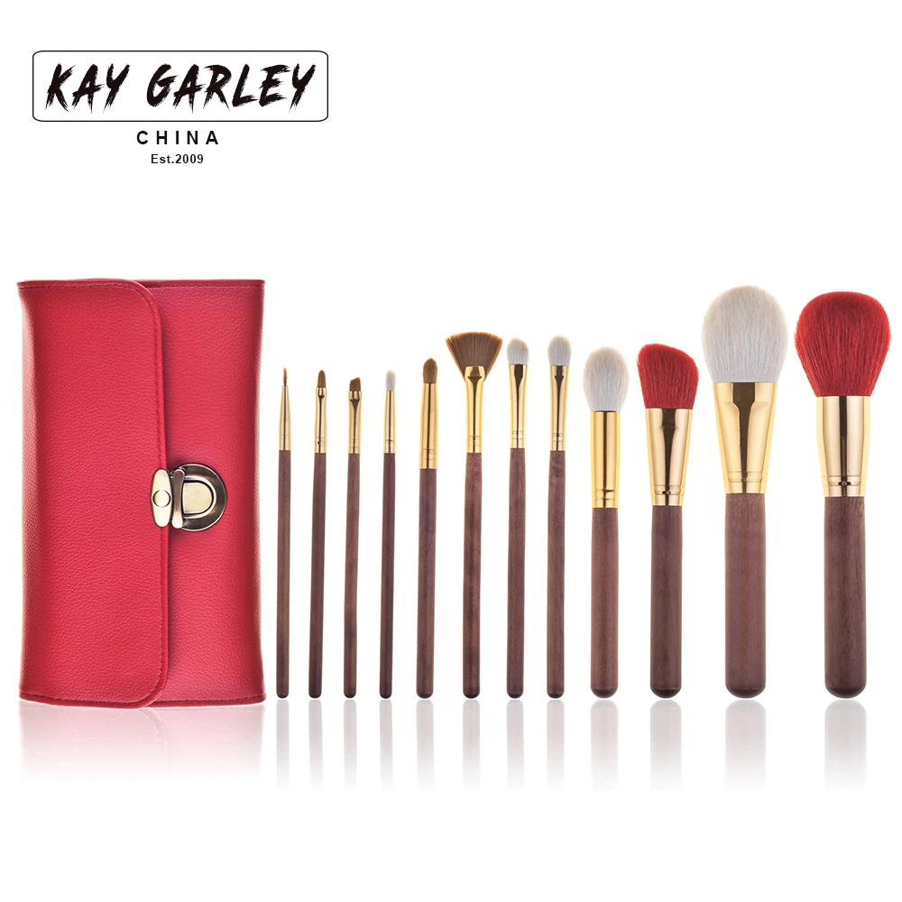 High quality 12pcs goat hair makeup brush set with pu leather bag