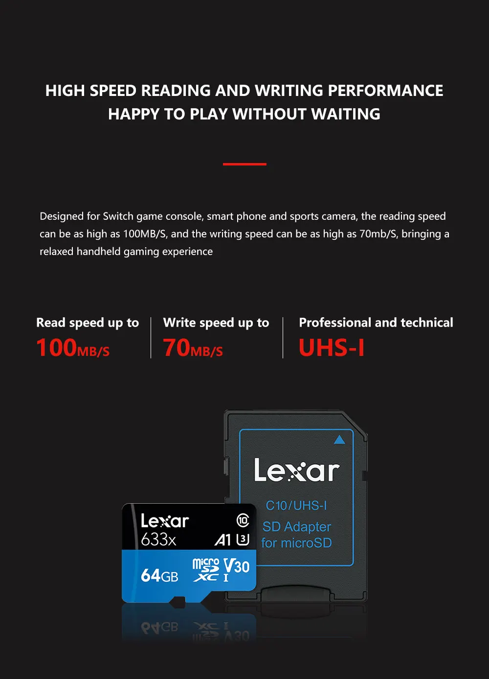 Lexar,, 512 ГБ, micro sd карта, 16 ГБ, 32 ГБ, 64 ГБ, 128 ГБ, 256 ГБ, SDXC/SDHC, карта флэш-памяти, micro sd, для Gopro/DJI/nintendo switch