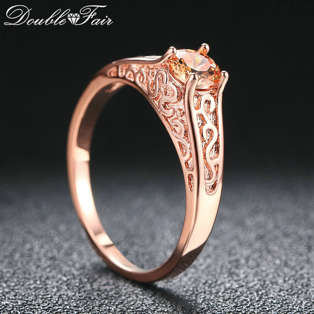 

Double Fair New Rings For Women Princess Cut Orange Crystal Engagement Ring Rose Gold Color Vintage Style Jewelry Anel DFR125