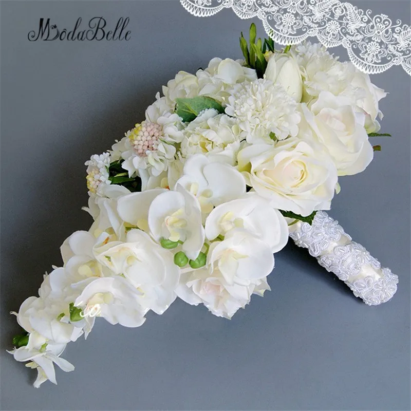 Modabelle Ramos de boda blancos para novias, flores artificiales de perlas  en cascada, ramo de novia, ramos de dama de honor|wedding scatters|wedding  ring finger menwedding ribbon bouquet - AliExpress