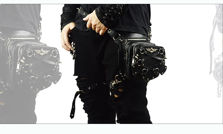 Маленькая поясная сумка в стиле панк с заклепками, мотоциклетная сумка на ногу, сумка через плечо, кожаный чехол для телефона, черная Готическая поясная сумка, винтажные сумки на плечо