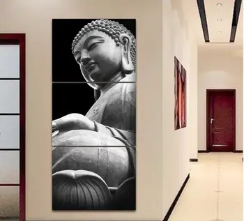 

Top Fashion Home Decorations High-definition Buddha Black and White Frameless Painting 3 Panels Living Room Wall Art Poster