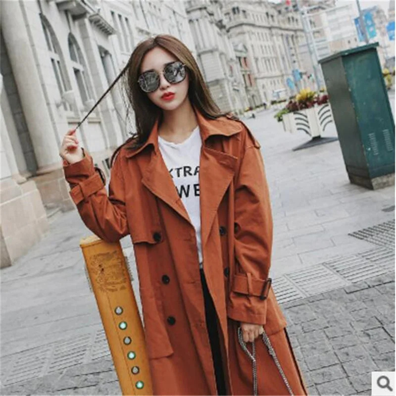 Tranchée Solide Double Automne Rue Nouveau Baseball Orange Longue Couleur Manteau Femmes Breasted Manteaux Lâche Femelle Mode Casual HnIHw8Wqf