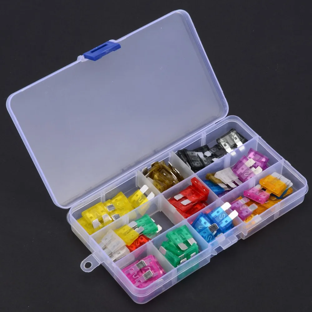 100Pcs ATC//ATO Car Automotive Boat Truck Blade Fuse Assortment Kit Standard Case