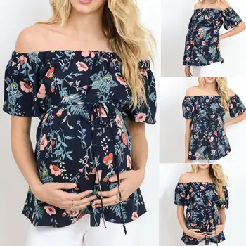 

Breastfeeding Tops Women's Summer Strapless Flower Loose Breastfeeding T-Shirt Feeding Maternity Clothes Pregnant Women's Clothe