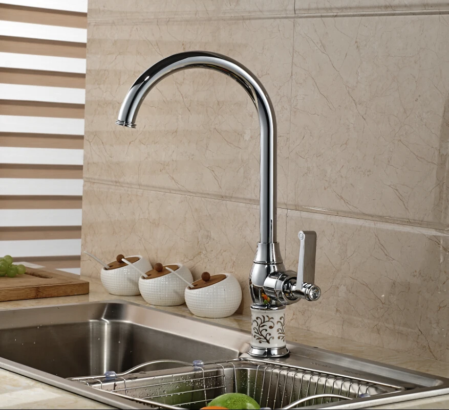 

Modern Chrome Kitchen faucet Deck Mounted  Spring Pull Down Kitchen Sink Faucet Mxer Tap Blue And White Base
