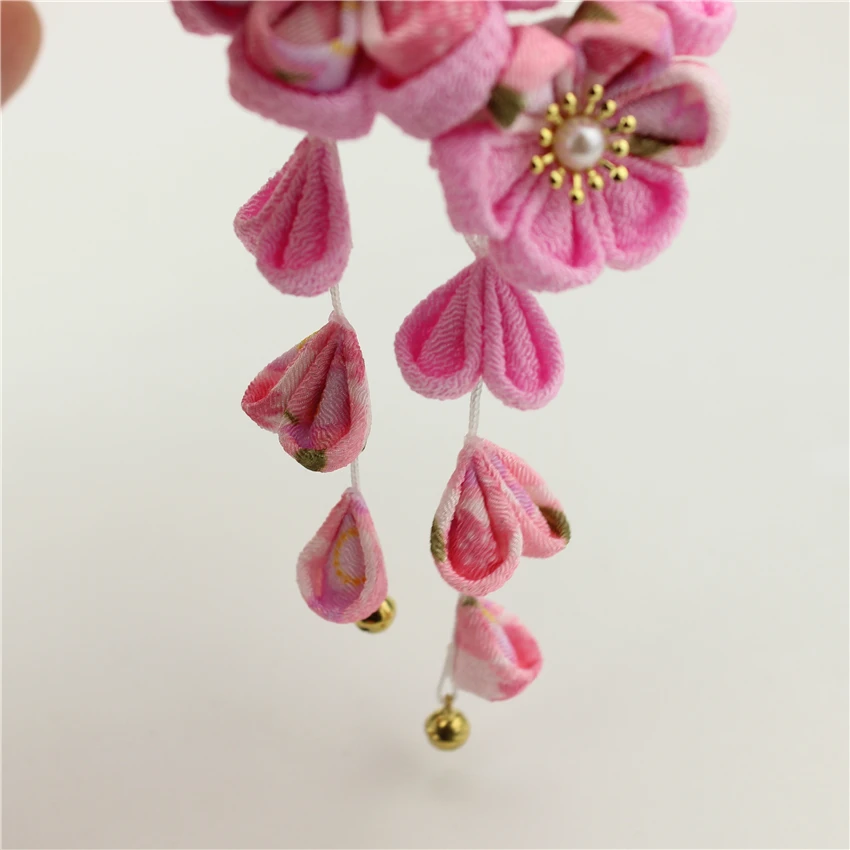 Estilo japonês tsumami kanzashi rosa vermelho sakura