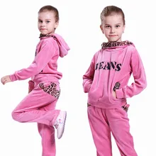

Kids Girls Tracksuit Velvet Leopard Long Sleeve Girls Sweatsuit Autumn Girls Sport Clothing Set Fashion Chlidren Clothing Set