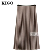 KIGO, Женская плиссированная юбка с высокой талией,, Женская винтажная Юбка До Колена, эластичная талия, юбка миди, женские юбки, Saia KQ2767H