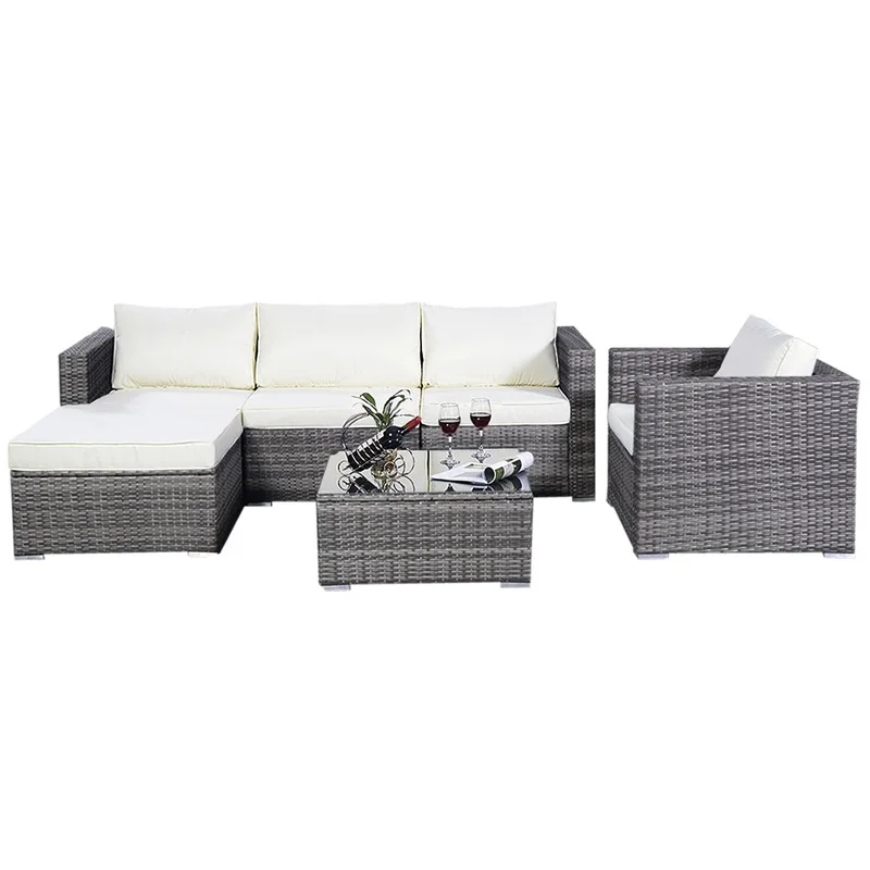 6 шт. диван из ротанга с мягкой Оттоманской стали и ротанга, прочный дизайн, закаленное стекло, верхний стол HW59186 +