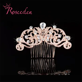 

Woman Bride Hair Comb hair piece Crystal rose gold Hairpins Rhinestones wedding Accessories Bridesmaid Party hair jewelry RE783