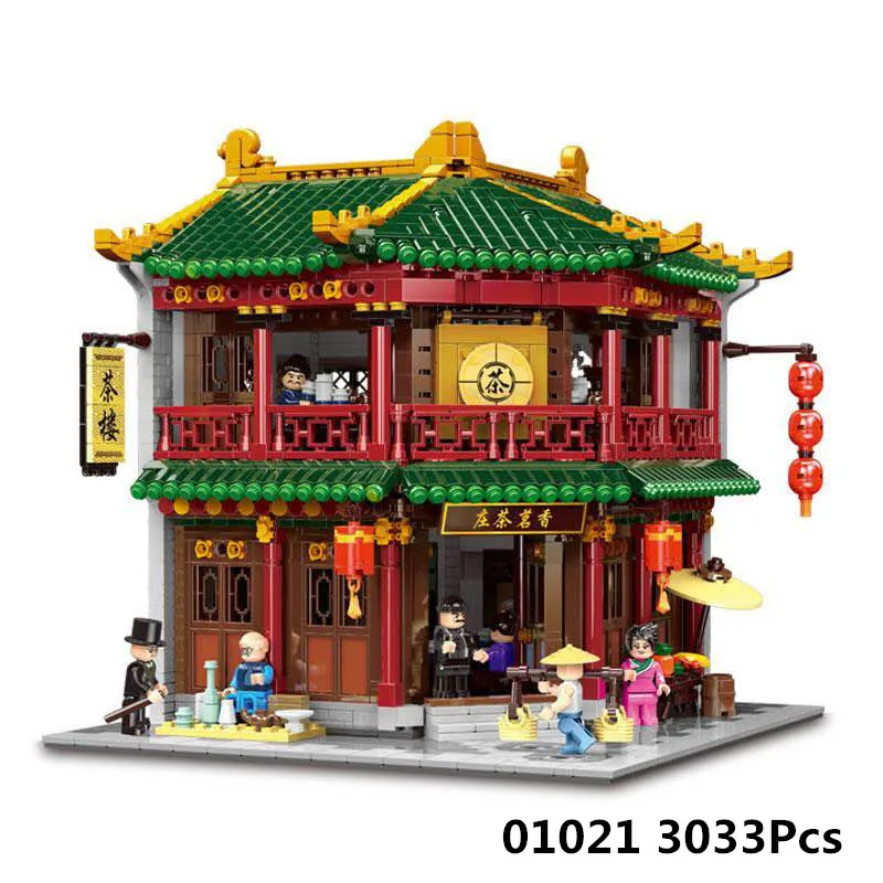 

XINGBAO 01021 3033Pcs Chinese Building Series The Toon Tea House Set Children Building Blocks Bricks Educational Toys Kids DIY