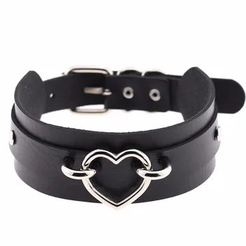 

KMVEXO 2019 New Fashion Sexy Harajuku Handmade Choker Punk Leather Collar Heart Necklace Statement Neck Torques Club Party Gifts