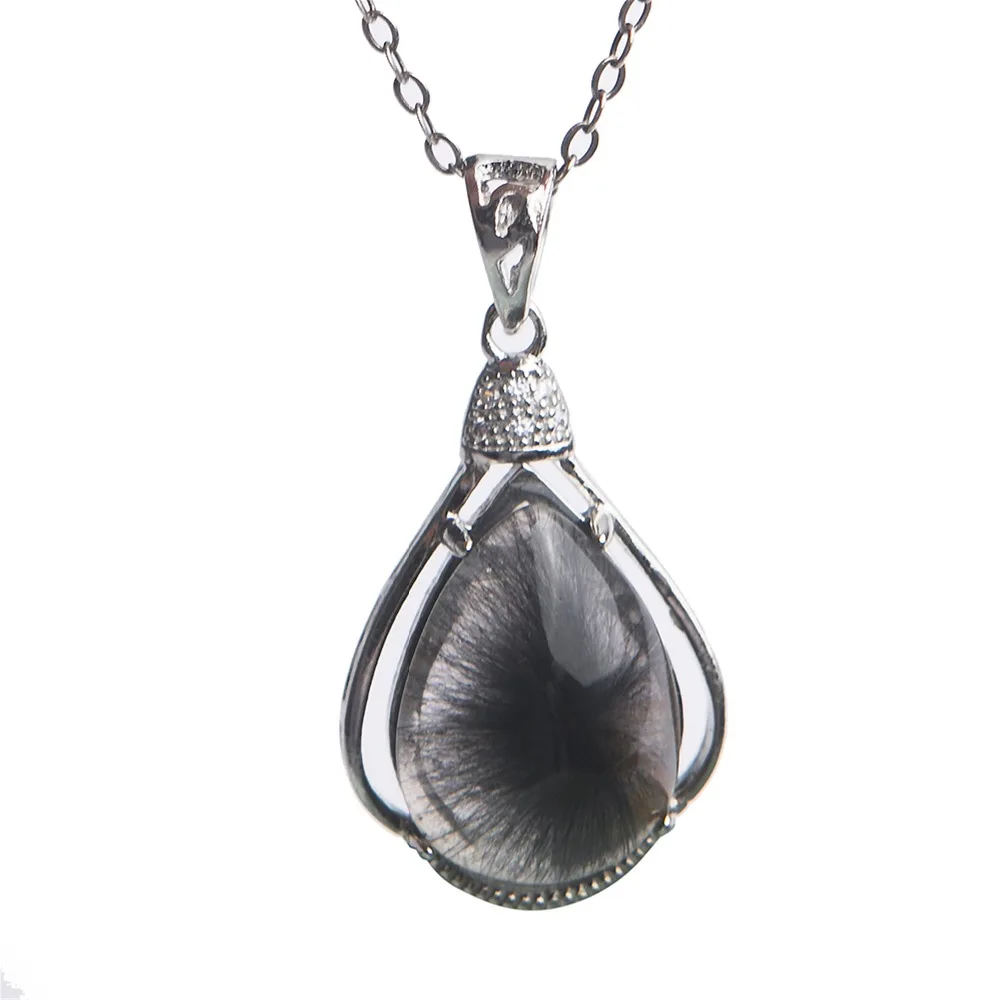 

Natural Brookite Silver Rutilated Quartz Crystal Stone Water Drop Beads Jewelry Pendant Necklace For Women Gift 27*16.5*9mm