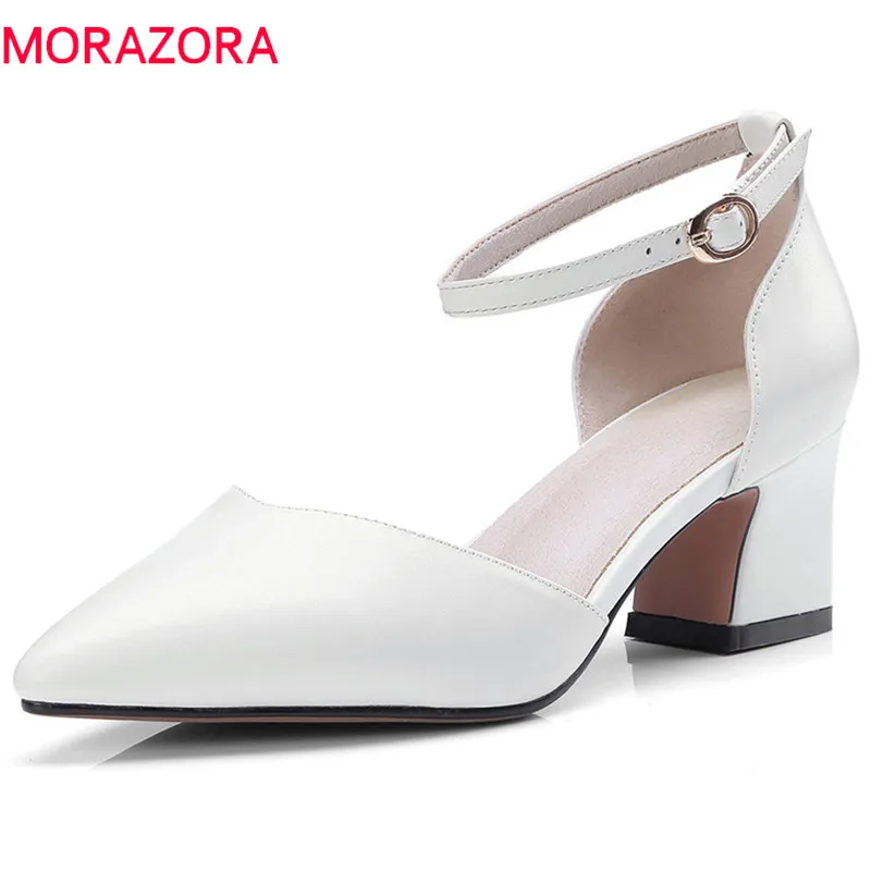 

MORAZORA 2020 new style pumps women shoes genuine leather summer shoes pointed toe simple buckle party wedding shoes dress shoes