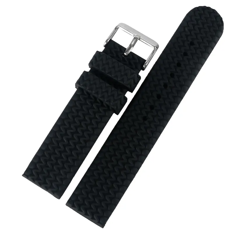 

Diving Pin Buckle 16/18/20/22/24mm Ourdoor Waterproof Tire Link Black Silicone Soft Replacement Watch Strap Band