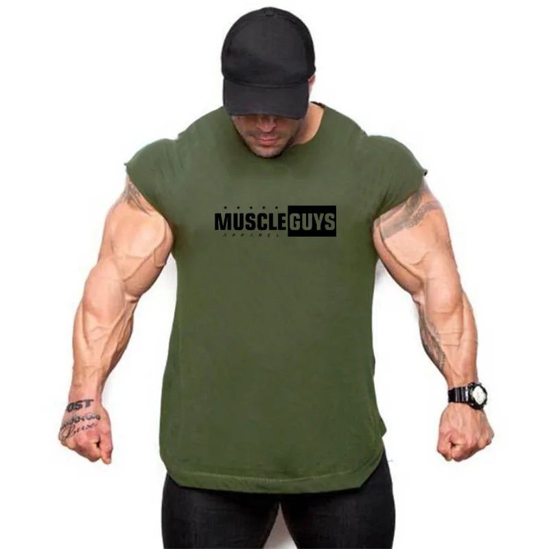 Бренд Muscleguys, новинка, модный мужской жилет, бодибилдинг, повседневная безрукавная футболка для фитнеса, японские топы с рукавами, мужской жилет для тренажерного зала - Цвет: Армейский зеленый